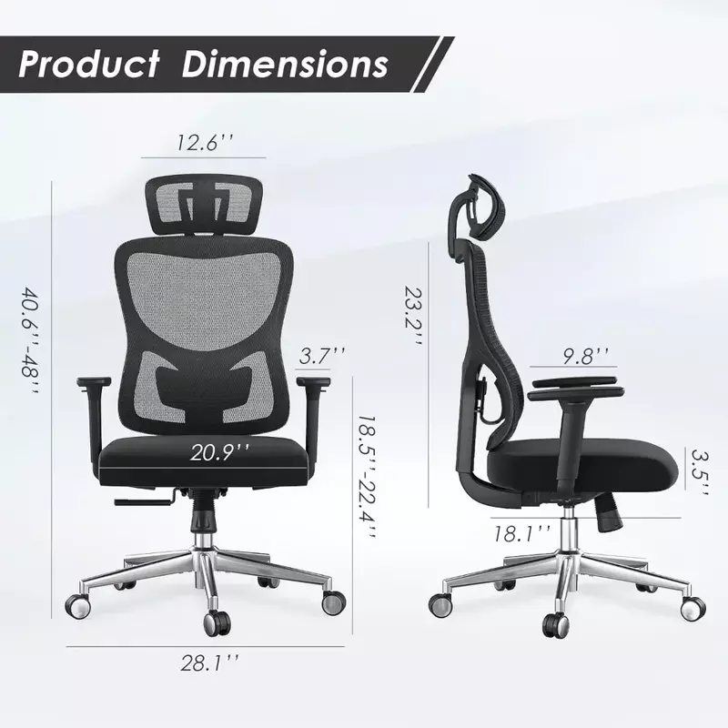 Soohow-Ergonômica Mesh Office Chair com Encosto de Cabeça, Computador Desk Chair, Ergonômico, Costas altas