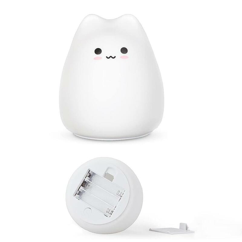 Lampu malam LED kucing anak, lampu malam silikon lembut dengan kontrol keran untuk dekorasi kamar tidur hadiah balita anak laki-laki dan perempuan
