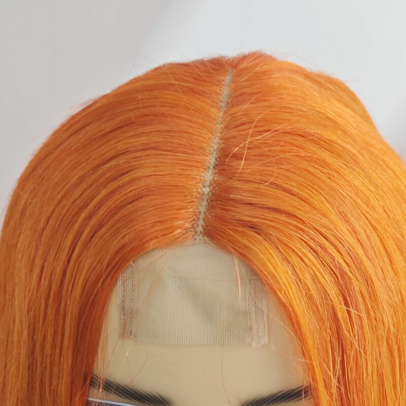 Peruca curta reta Bob, peruca colorida Bob, cabelo brasileiro pré-arrancado, gengibre laranja, densidade de 180%, renda 2x6