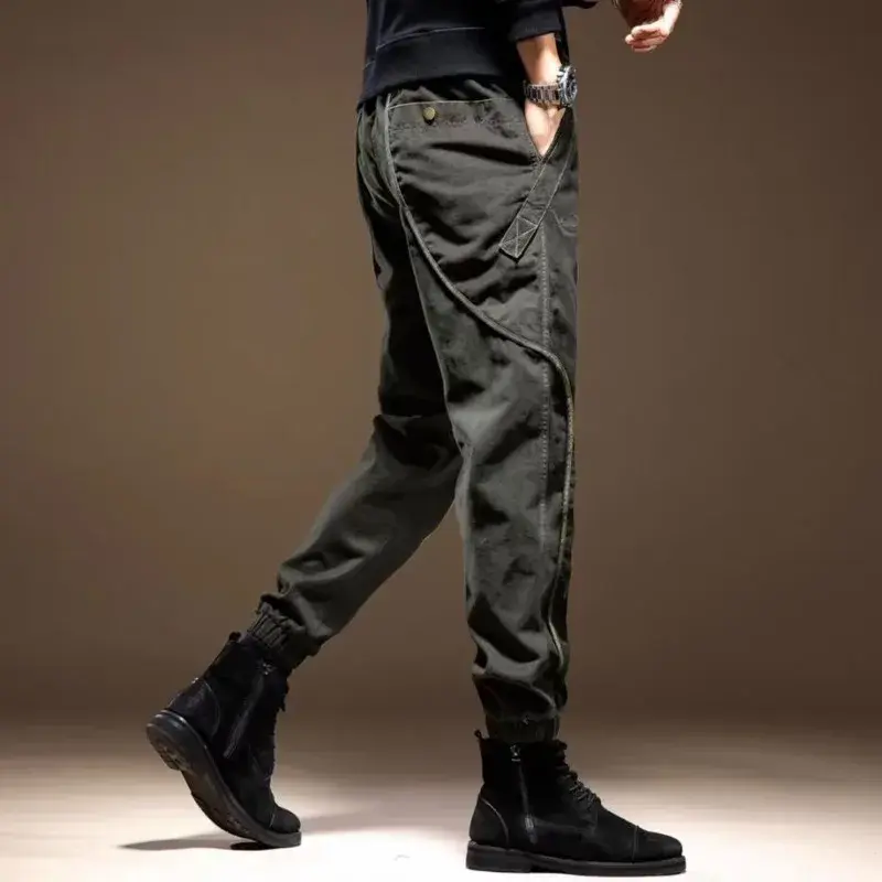 Высококачественный осенний однотонный Дизайнерский Модный повседневный комбинезон 2024, мужские черные свободные прямые брюки большого размера для мужчин