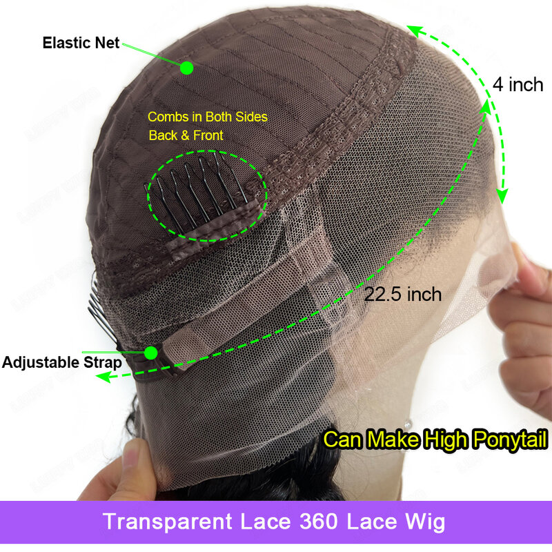 Peluca de encaje Frontal 180 de densidad, cabello humano Pre arrancado ondulada, Yaki, brasileña, transparente, HD