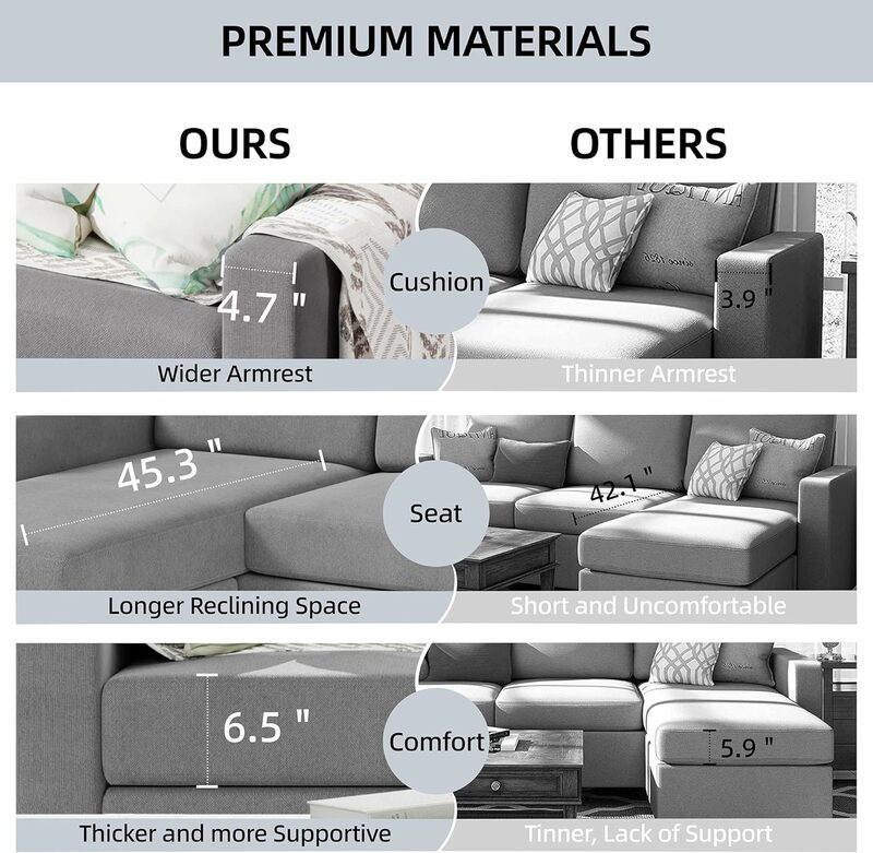 Modern linen L-shaped sofa (light grey) for small living rooms, apartments and small Spaces  sofa set living room furniture