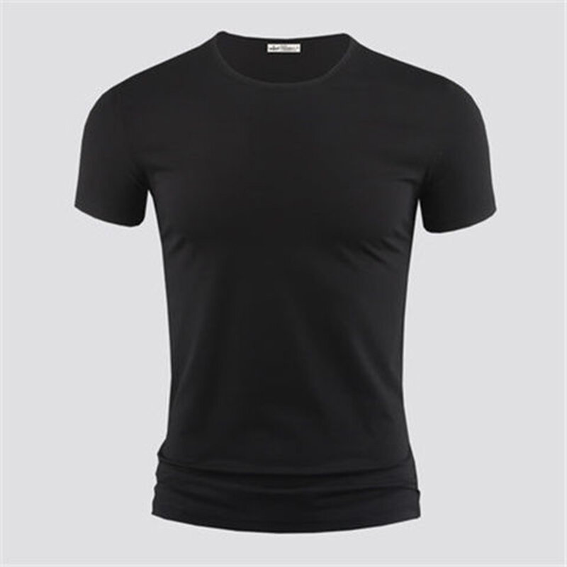 Camiseta de manga corta para hombre, camisa de Color puro con cuello en V, medias negras, ropa de Fitness, 2024