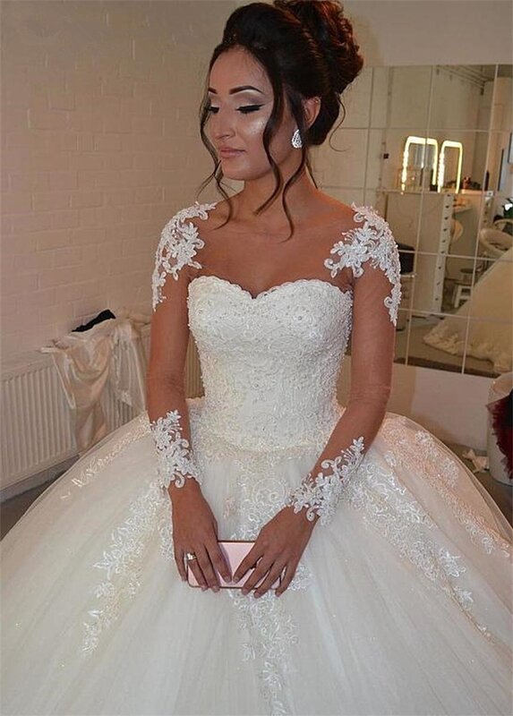 Свадебное платье с длинным рукавом, бальное платье, сдержанное красивое платье, свадебные платья, 2023
