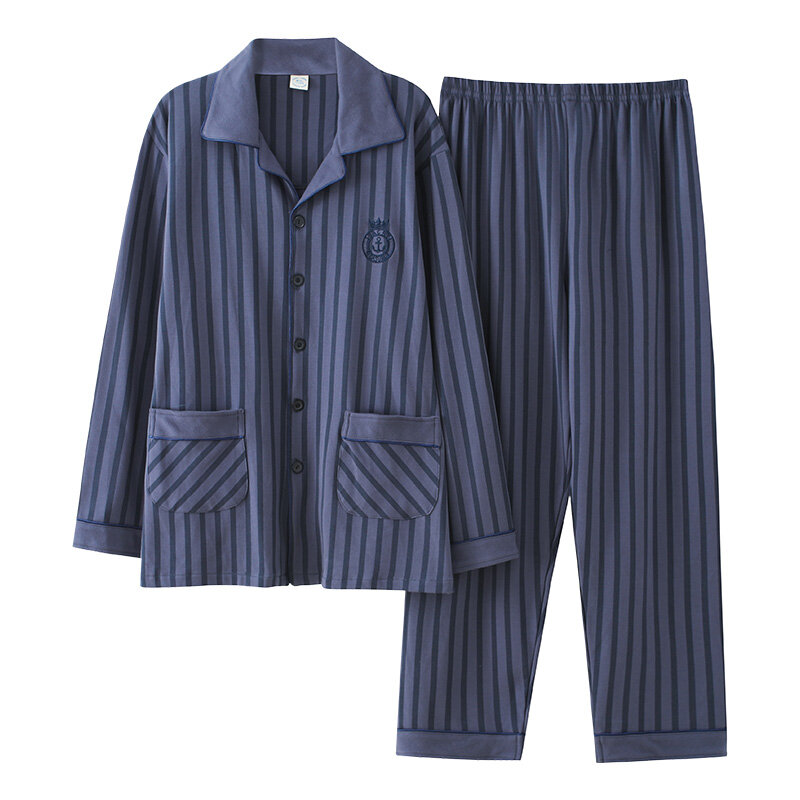 Pijama de algodón para hombre, cárdigan de rayas verticales, Simple y cómodo, de manga larga, para primavera y otoño