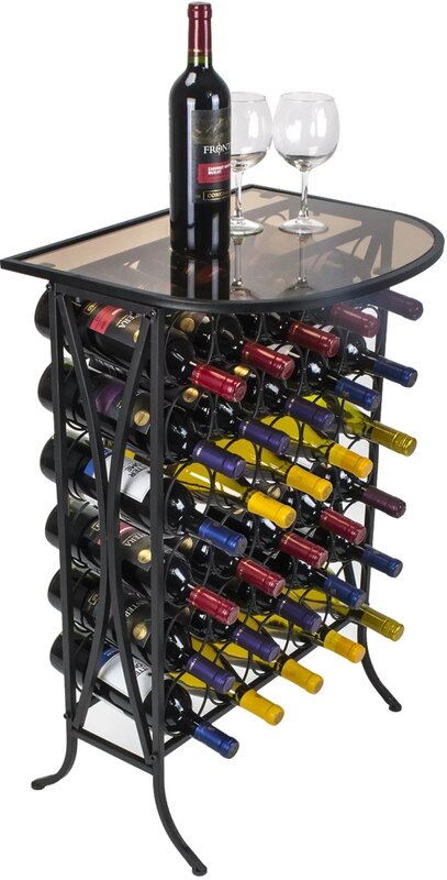 Sorbus-حامل رف النبيذ مع سطح طاولة زجاجي ، نمط الشمبانيا ، يحمل 30 زجاجة من النبيذ المفضل لديك ، الحد الأدنى من التجميع