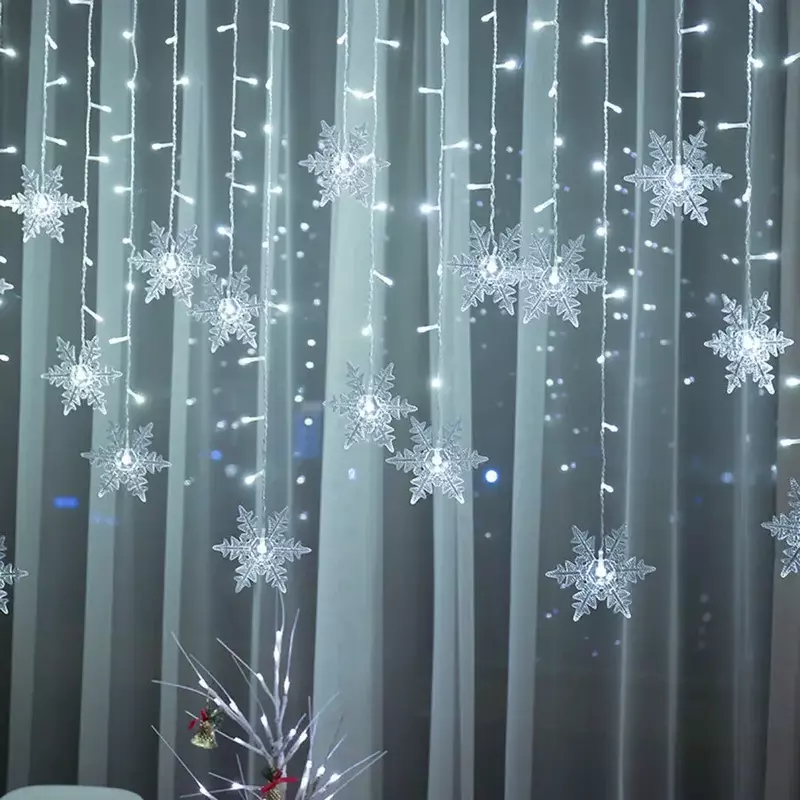 Cadena de luces LED de copos de nieve de Navidad, cortina de luces impermeable, fiesta de vacaciones, se puede conectar a luces de hadas onduladas, decoración de Navidad