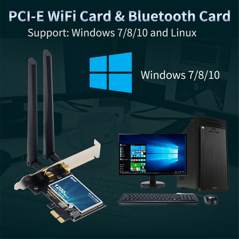 Adaptor kartu WiFi Dual Band nirkabel 1200Mbps, untuk Bluetooth 4.0 PCIE adaptor WiFi 2.4Ghz/5Ghz Untuk Win 7/8/10/11