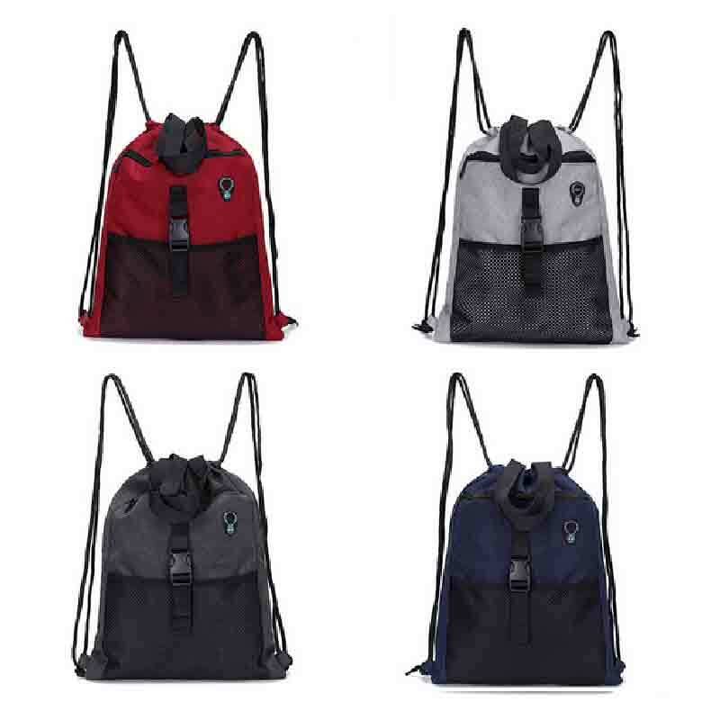 Drawstring Bag Gym with Pockets Sports Sack with Unisex Handle Drawstring Backpack Lightweight Travel Beach Bags for Men Women