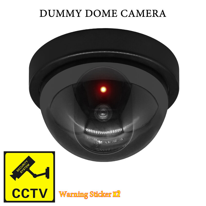 Black/White Fake Dome Camera Red Flashing LED Light Dummy CCTV Security Camera Home Office Surveillance Security System