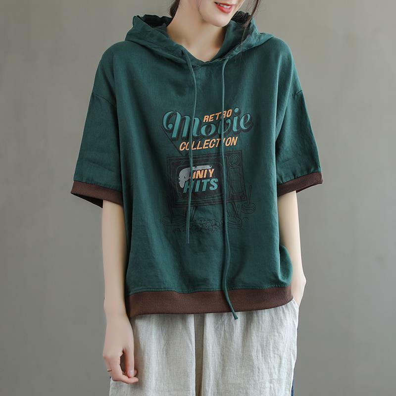 Oversized primavera e verão feminino hoodies impressão moletom estilo coreano outono manga curta com capuz feminino pullovers topos