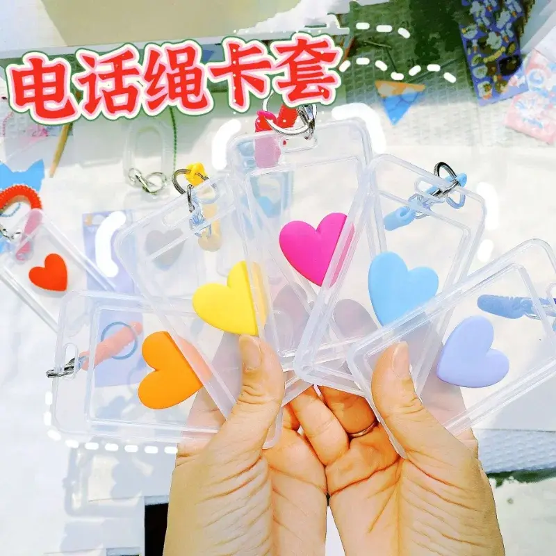 Love Heart Bank ID Card Holders Case Credit Cards Transparent Student Work ID Card Bus Protective Cover with Keychain Waterproof
