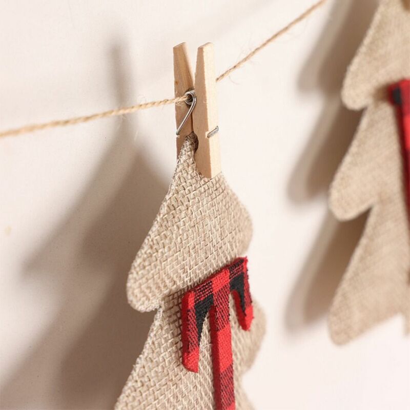 メリークリスマスプルフラグ、木の形、取り外し可能なバナー、木材、麻ロープの吊り下げ、装飾