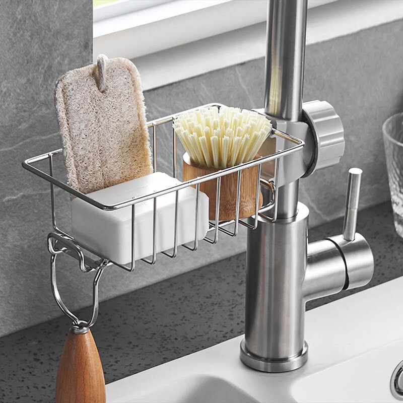 Kitchen Stainless Steel Sink Drain Rack Sponge Storage Faucet Holder Soap Drainer Towel Rack Shelf Organizer Kitchen Accessories