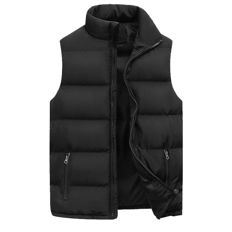 Men Down Vest Stand-Up Collar Sleeveless Solid Color Padded Parka Zipper Fitness Jacket Autumn Winter Thermal Puffer Coat Vest