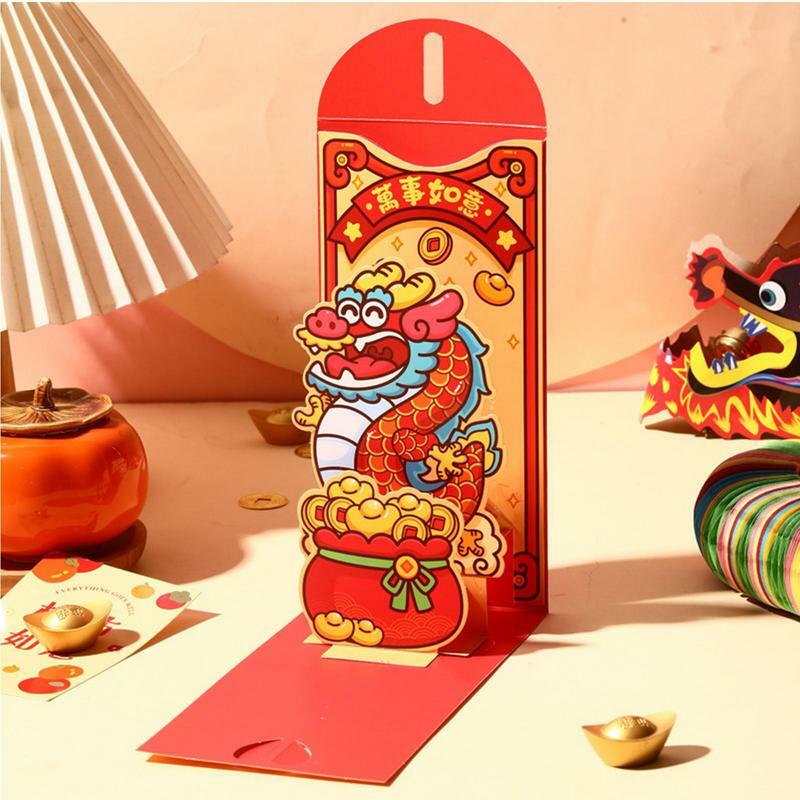 Criativos 3D Envelopes chineses vermelhos, festival da primavera, bolso do dragão do zodíaco, envelope do dinheiro do ano novo