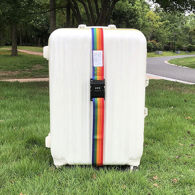Bolsa de equipaje de embalaje con bloqueo de contraseña arcoíris, correa de equipaje, 2M