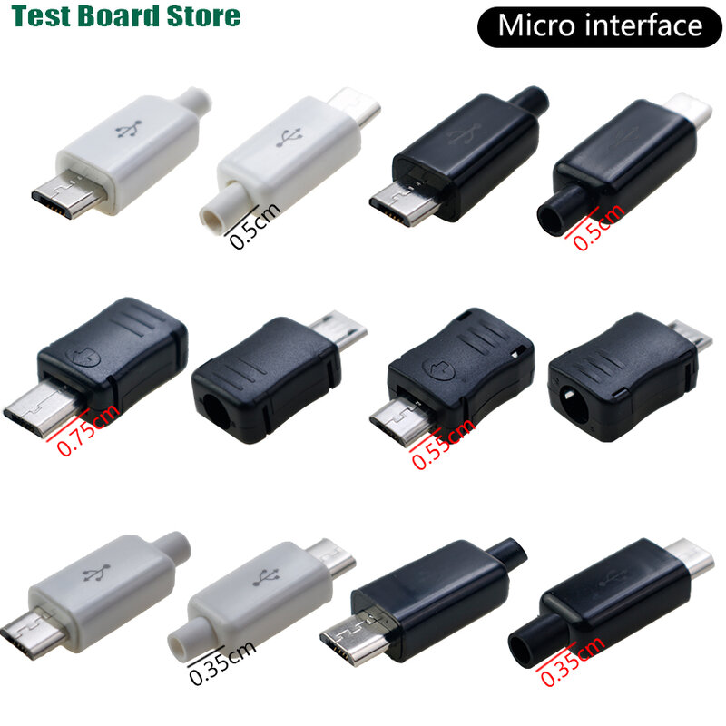 1 set di mini spina di interfaccia maschio 3P/4P/5P accessori per cavi dati di saldatura, spina USB piatta, testa di ricarica di tipo B bianco nero