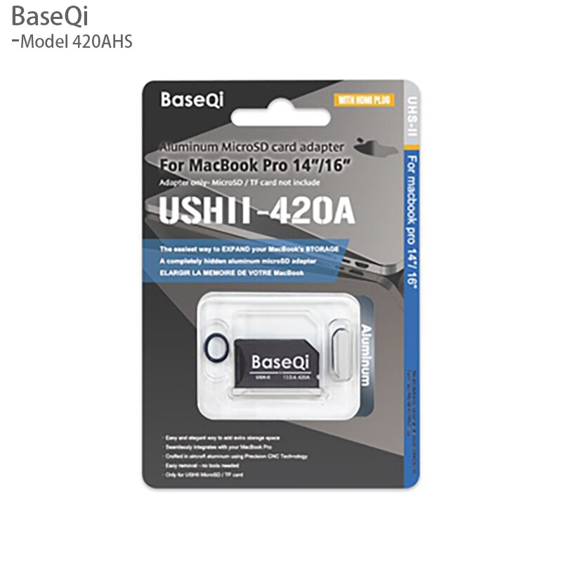 Baseqi MicroSD 어댑터, 알루미늄 메모리 카드, 미니 드라이브, 스토리지 증가, 맥북 프로 14 인치, 16 인치, M1, M2, M3, 2024, 23, 22/21, 420AHS