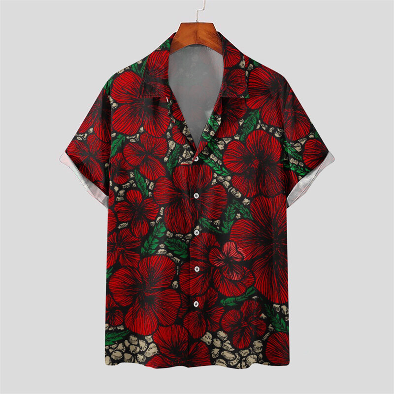 Summer Flower 3D Print Camisa Men's Summer Hawaii Beach Shirts Holiday Party Men's Oversized Short Sleeve Street Social Clothing