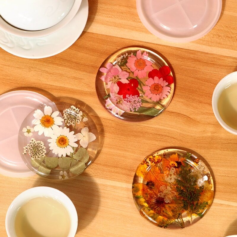 Moldes resina epoxi, posavasos redondos para taza té, moldes silicona, herramienta adorno para manualidades DIY.