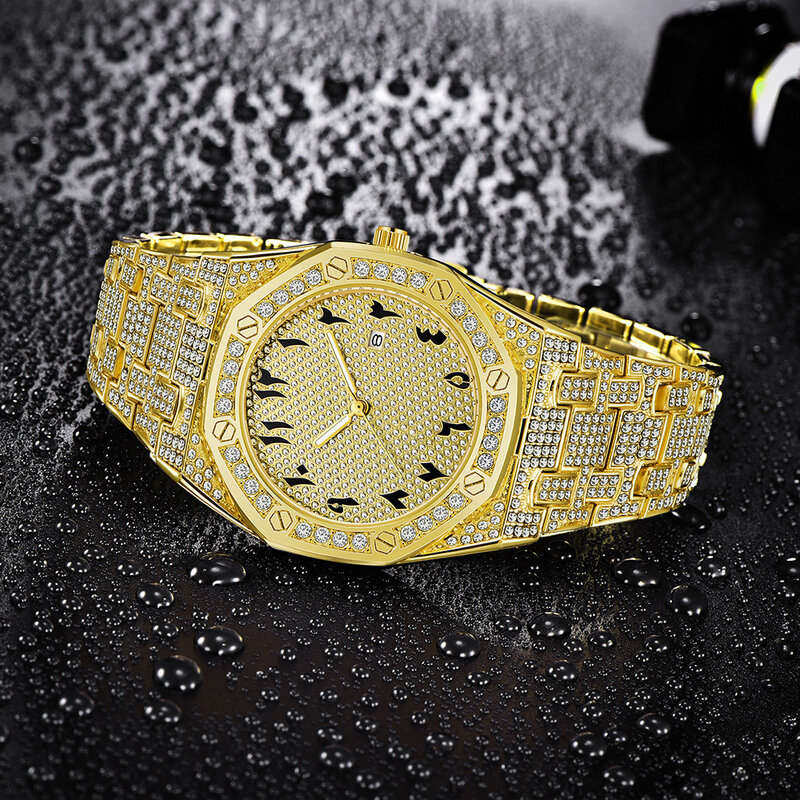 นาฬิกาสุดเท่ใหม่สำหรับผู้ชายนาฬิกาควอตซ์เพชรแนวฮิปฮอปหรูหรานาฬิกาข้อมือสำหรับผู้หญิงนาฬิกา relogio masculino