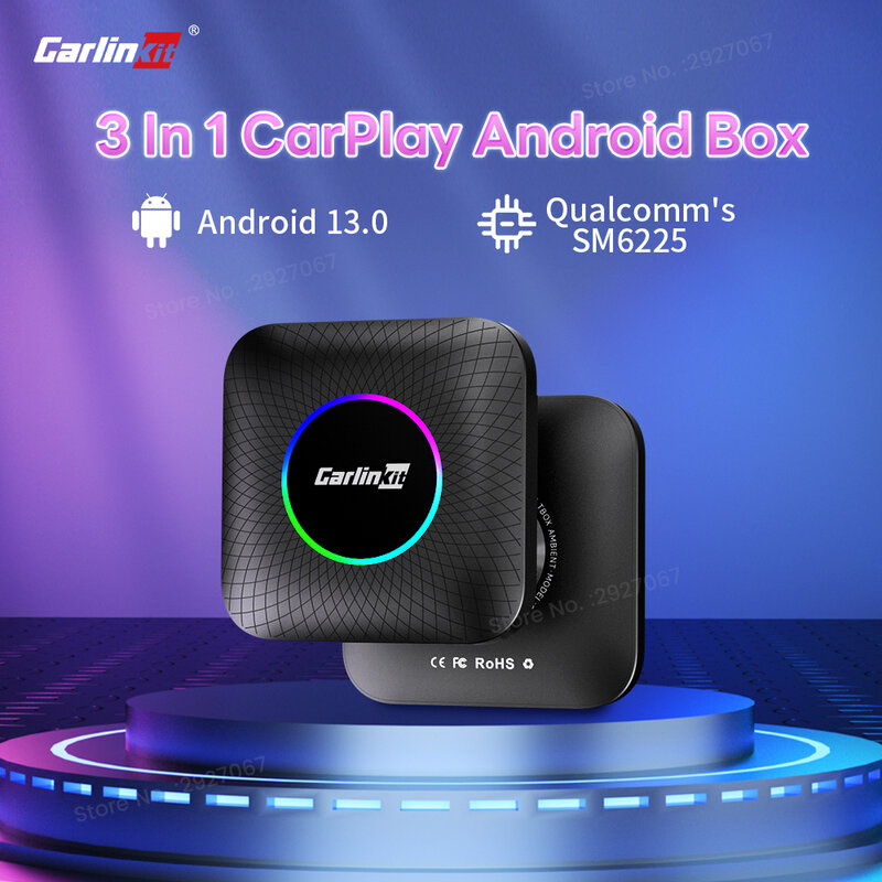 CarlinKit kotak Ai Android 13 TV Box, kotak TV Box SM6225 QCM6125 2290 tanpa kabel Android Auto Play Box 4G LTE Video Streaming