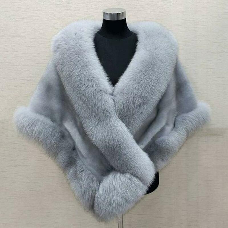 Thickened Warm Solid Color Fluffy Cape Coat Women Winter Faux Mink Fox Fur Shawl Bridal Shawl Wedding Cape Lady Dress Cape