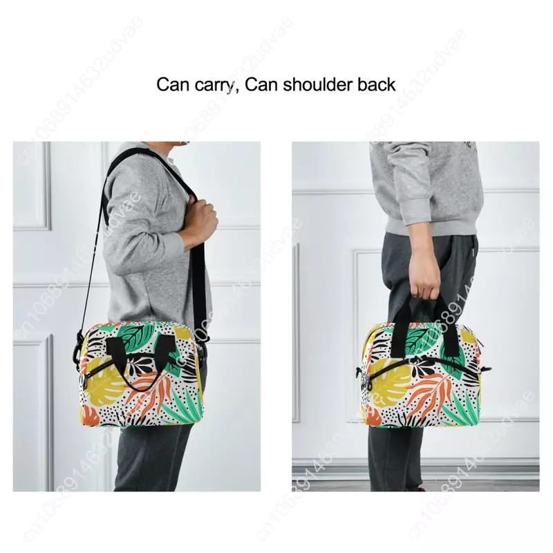 Women Insulated Lunch Box For Shoulder Kids Thermal Food Fresh Breakfast Bag Storage Tropical Palm Leaves Cooler Tote Picnic Bag
