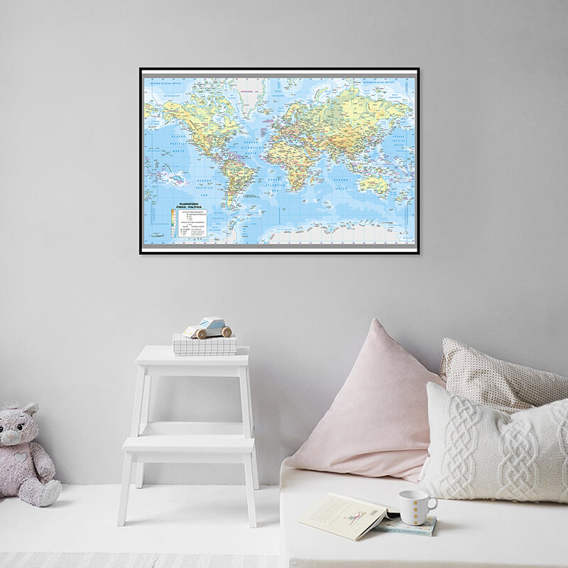 Холщовая карта мира, испанская Персонализированная картина, A2 городская карта мира, домашний декор, настенные наклейки для школы и офиса