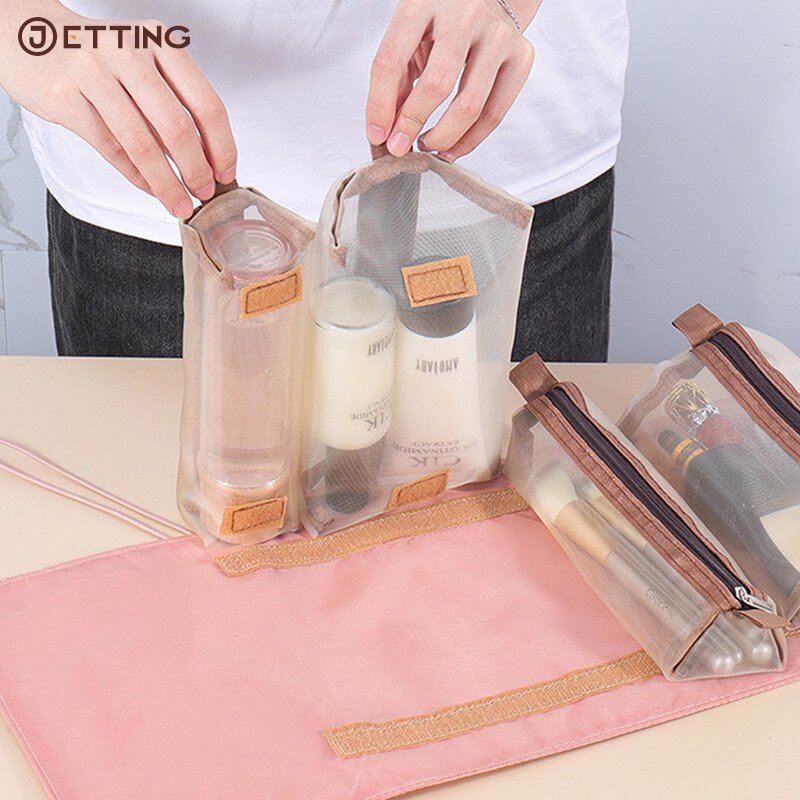 1 Stück Make-up-Tasche für Frauen 4-in-1 faltbare abnehmbare Nylon-Mesh-Aufbewahrung taschen tragbare Reisekosmetik-Toiletten tasche mit großer Kapazität