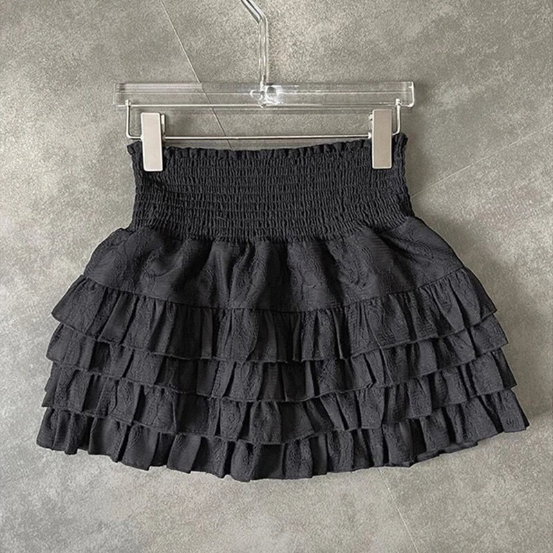Womens Puffy Cake Skirt High Waist Ruffle Short Skirt Versatile Skirt