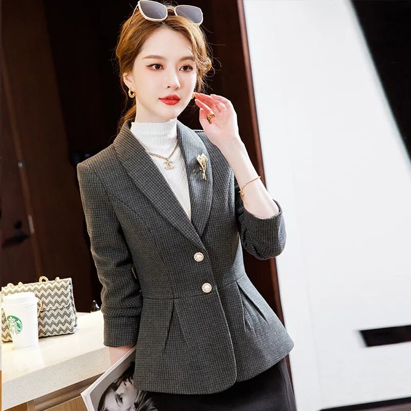 5XL Women Blazer Office Ladies Elegant Long Sleeve Work Wear Female Suit Autumn Winter Jacket 2024 New Female Blazer Outerwear