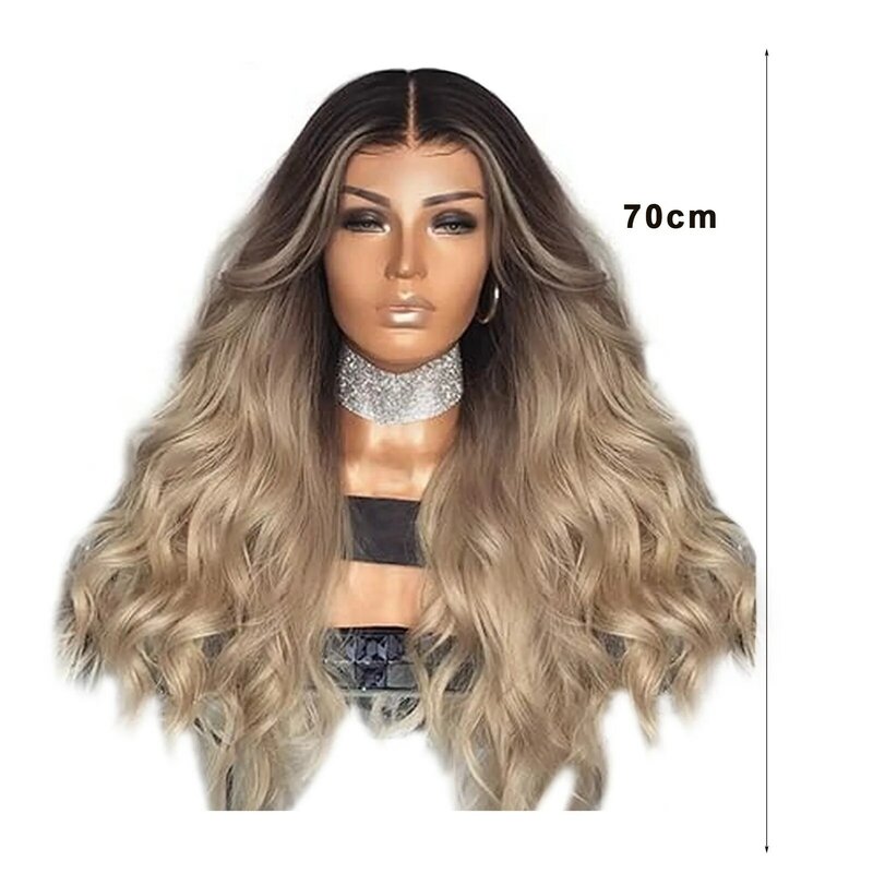 Wig keriting panjang wanita, rambut palsu gradien panjang ikal kawat suhu tinggi tampilan alami modis