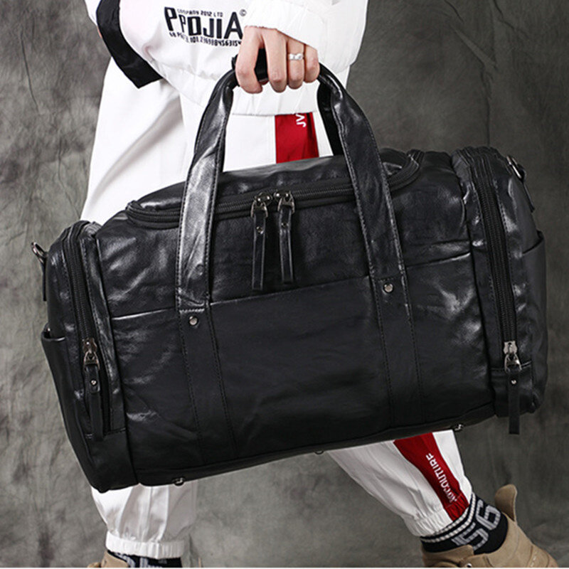 Biznesowa skórzana torba podróżna dla mężczyzn weekendowa torebka na ramię torby podróżne o dużej pojemności worek marynarski nowy czarny męska torba na ramię