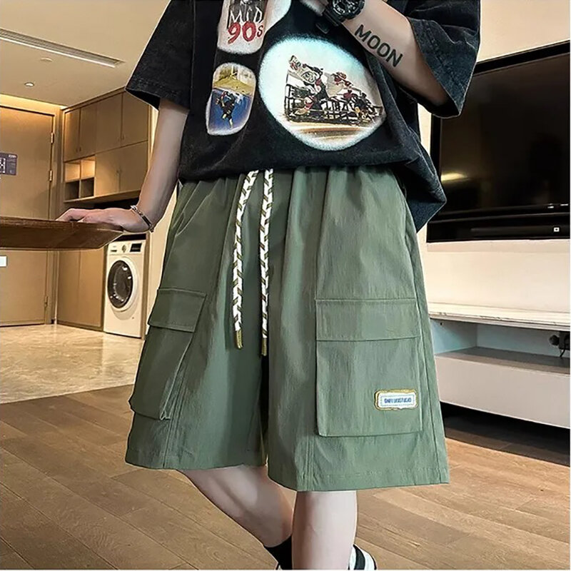 Letnie męskie szorty Techwear Harajuku koreańska moda Hip Hop Punk Streetwear szorty Cargo dla mężczyzn joggersów wstążki luźne ubrania