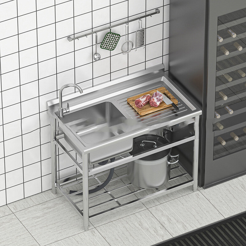 Commercial Restaurant Kitchen Sink Set, Free Faucet, Aço Inoxidável, Única Tigela, Drainboard Utility