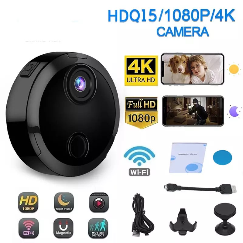 Mini câmera IP sem fio para segurança doméstica, filmadora magnética, gravador de vídeo, vigilância, monitor do bebê, IR Night Vision, Wi-Fi, HD1080P