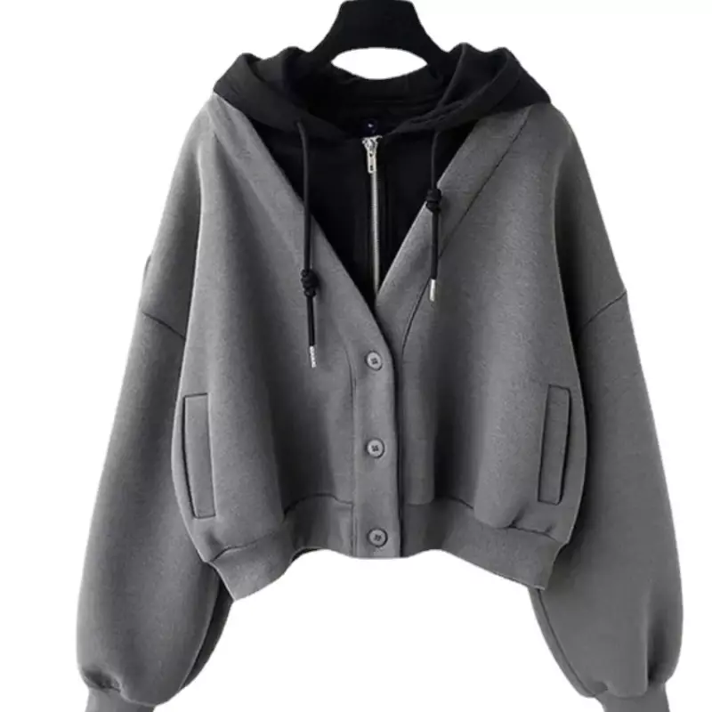 Women's  Sweatshirt Suit Women 2023 High Street Fake Two Piece Hooded Jacket