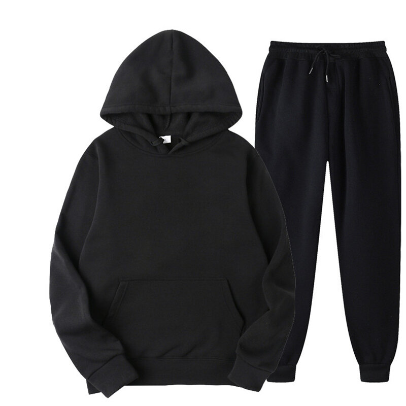 2024 autumn/winter new men's and women's solid color hoodie+high-quality casual jogging pants two-piece set