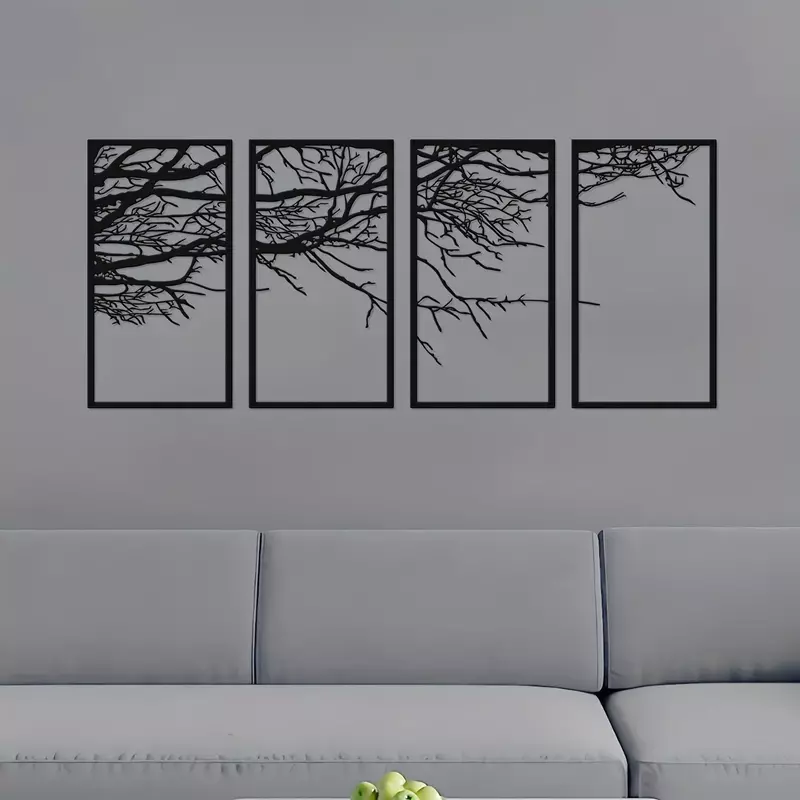 Árbol de la vida de Metal negro, arte de pared para dormitorio, sala de estar, oficina, guardería y decoración del hogar, impresionante árbol, 4 piezas