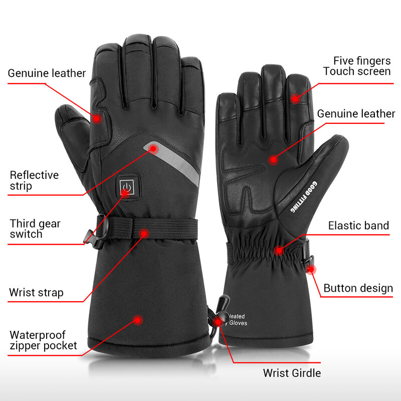 Guantes calefactables eléctricos térmicos, guantes recargables impermeables, invierno, cálido, esquí, snowboard, caza, pesca