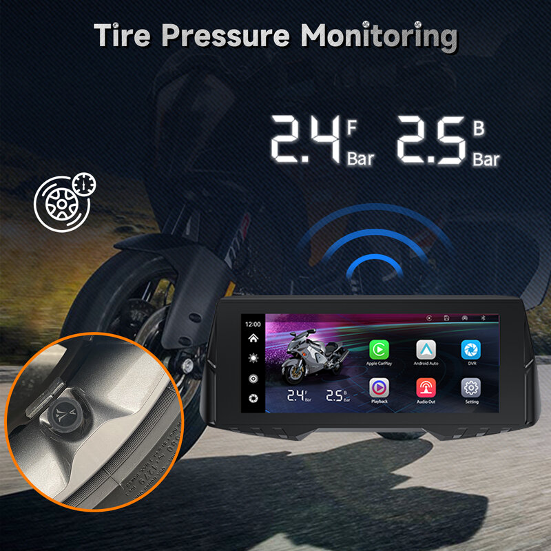 Spedal cl876 gps motorrad drahtloses carplay/android auto 6,86 zoll 1080p dual kameras schleifen aufzeichnung reifen druck überwachung