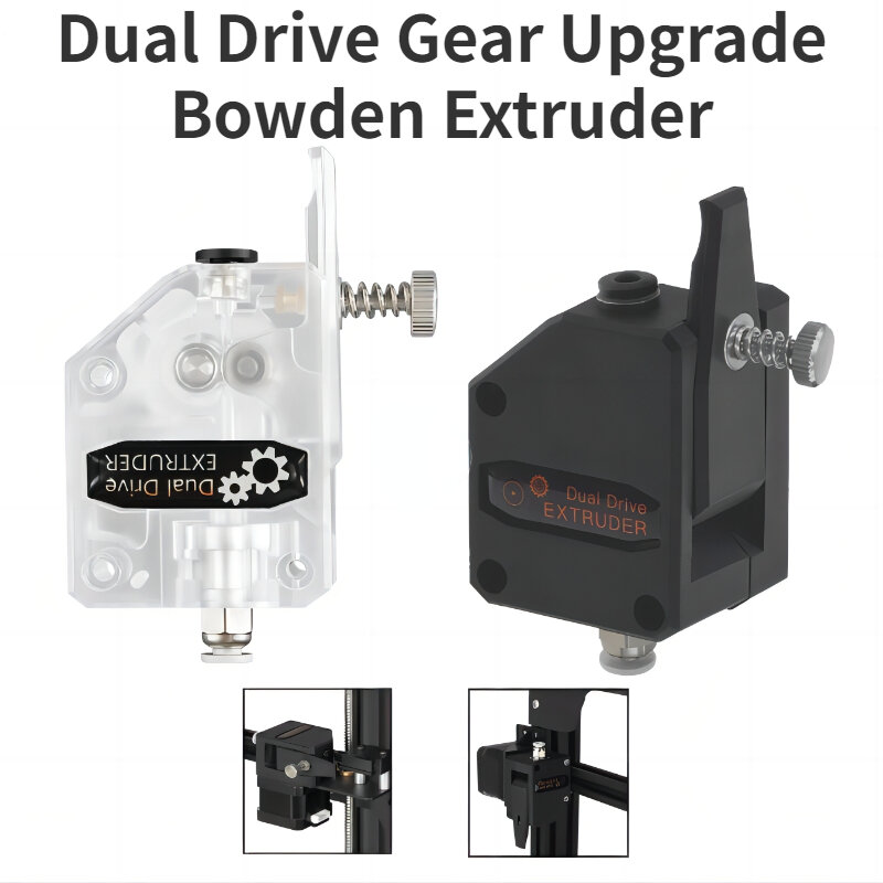 Transparent Black BMG Dual Drive Gear Upgrade Bowden Direct Clone Extruder for 3D Printer MK8 V6 CR10 1.75mm TPU/TPE Flexible