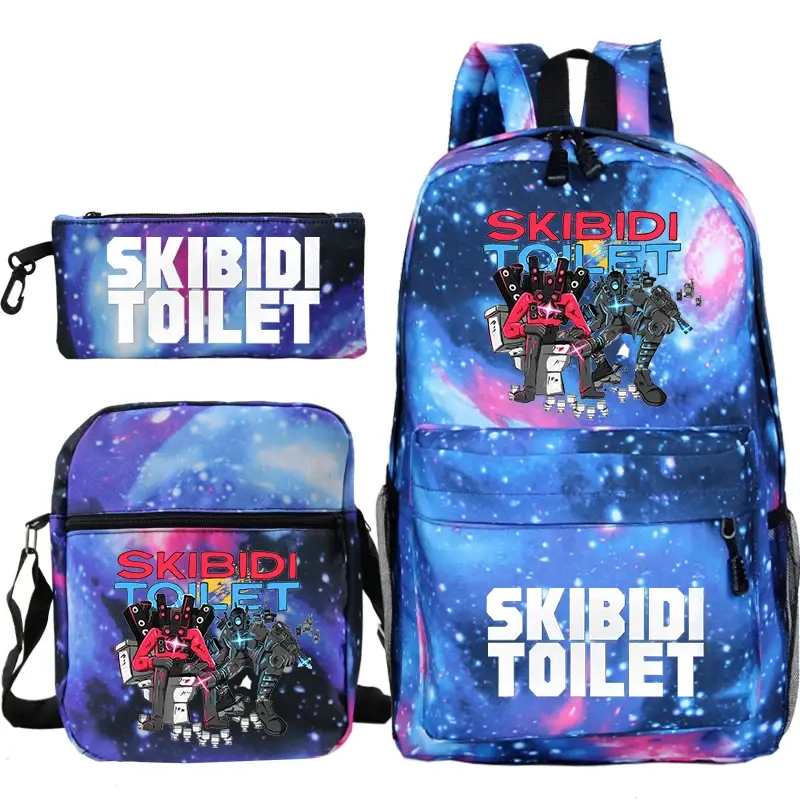 Children 3pcs Set School Bag Skibidi Toilet Print Backpack for Primary School Student Large Capacity Bookbag Kids Anime Backpack