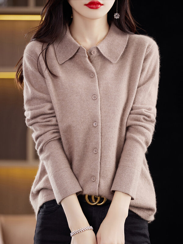 ADDONEE donna visone Cashmere maglione Polo Cardigan autunno inverno femminile grazia abbigliamento di base 100% visone Cashmere maglieria top