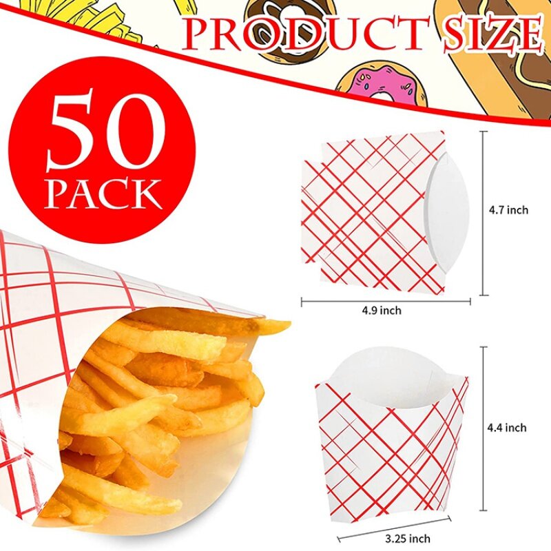 Prodotti personalizzati t5 oz confezione da 50 contenitori per patatine fritte, contenitori per patatine fritte in cartone usa e getta, contenitore per Snack per bambini
