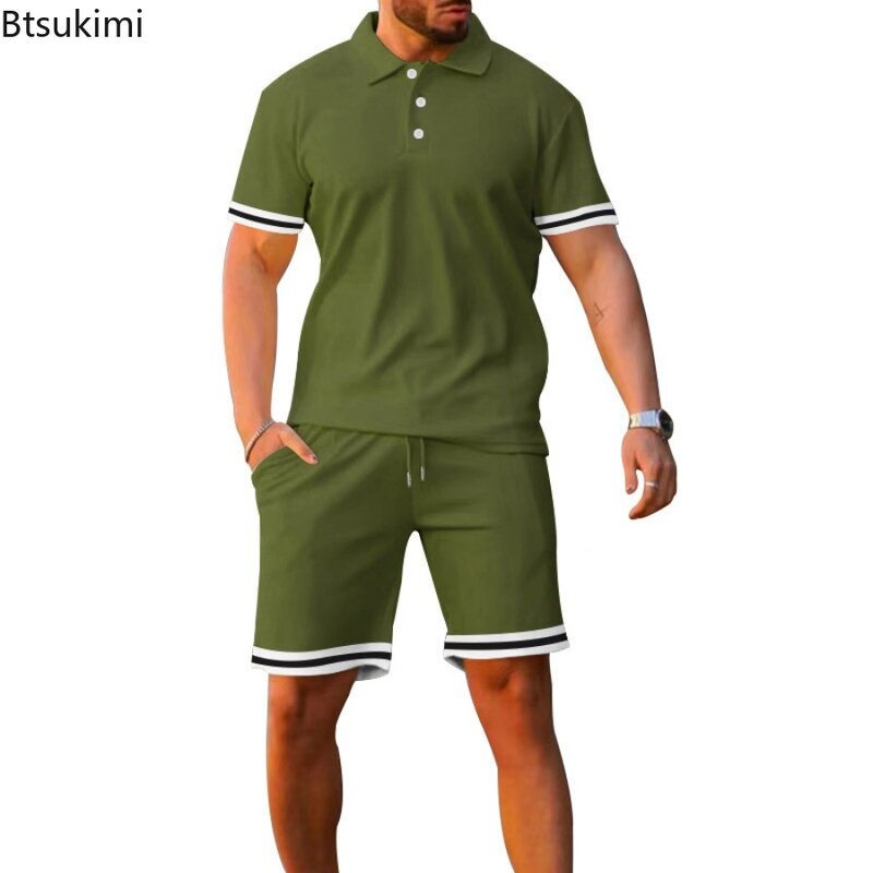 2024 Fashion New Men's Casual Sport Suit Summer Short Sleeve Polo Shirt+Short Pants 2 Piece Sets Men Trend Streetwear Tracksuit