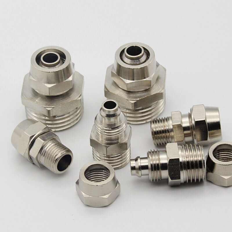 Pneumatic Quick Connector PC4-16mm Straight M5/6-16 01/2/3/4 External Thread Connecting Gas Pipe Connector Copper Nickel Plated