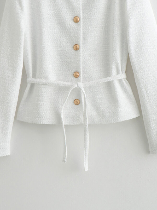 Casaco vintage de manga comprida de botão para cima feminino com veia de bolso, casaco feminino, camiseta chique, nova moda, 2024